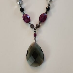 Empress Elegant Mother Of Pearl Black and Purple Necklace 16-19"